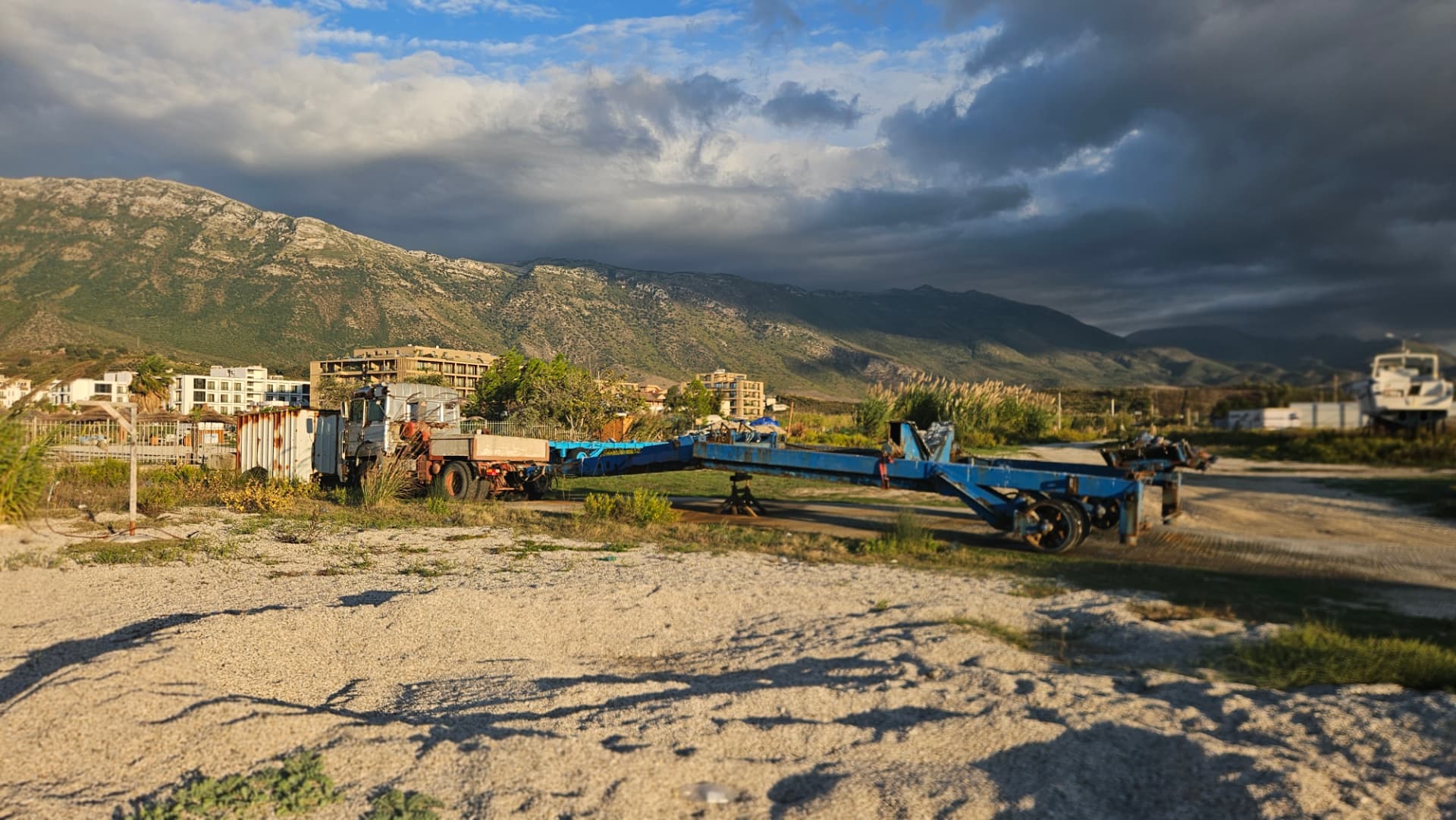 Existing recovery equipment. The truck, winch building and boat-recovery trailer show previous boat-handling activity. New, fit-for-purpose equipment would be required.